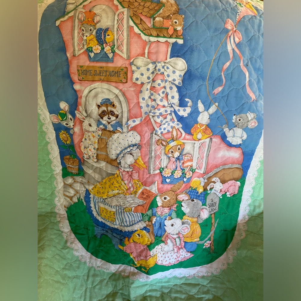 Mother Goose Nursery Rhymes Handmade Baby Quilt 42” Tall X 31” Wide